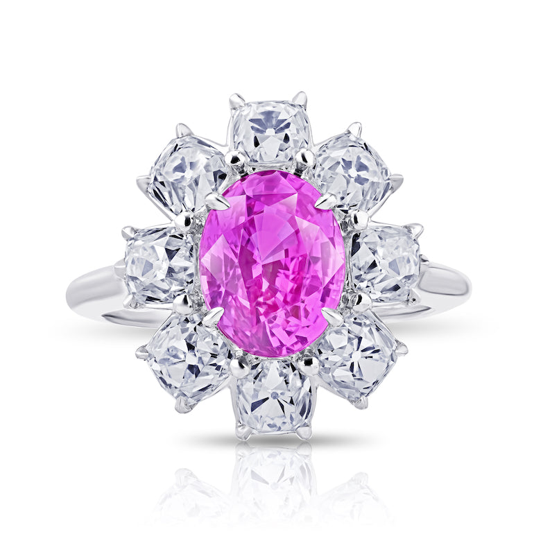 3.17 Carat Oval Pink Sapphire and Diamond Platinum Ring