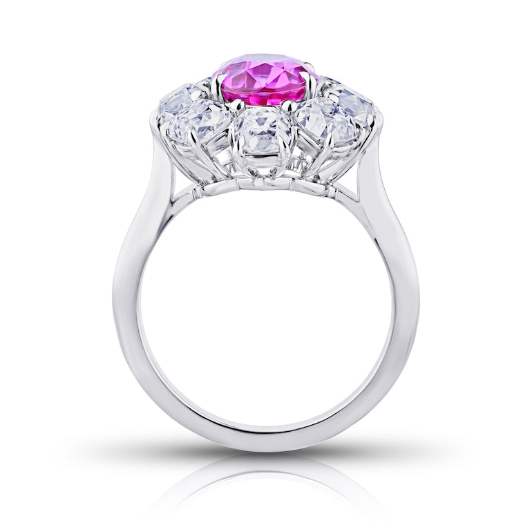 3.17 Carat Oval Pink Sapphire and Diamond Platinum Ring - David Gross Group