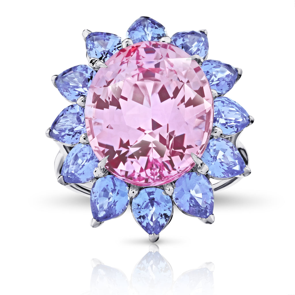 14.15 carat Oval Pink Natural No Heat Sapphire and Platinum Ring - David Gross Group