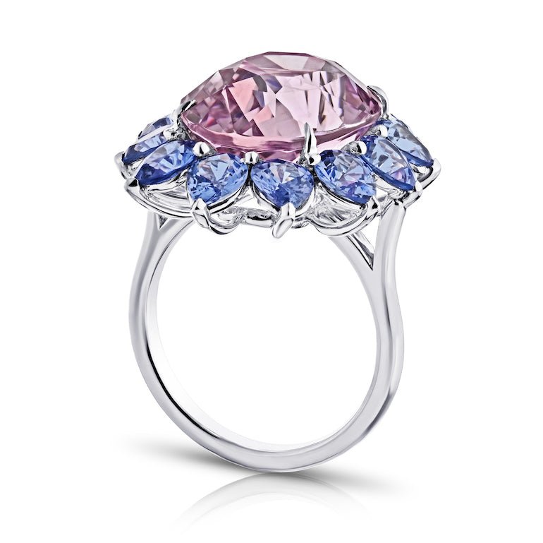 14.15 carat Oval Pink Natural No Heat Sapphire and Platinum Ring - David Gross Group