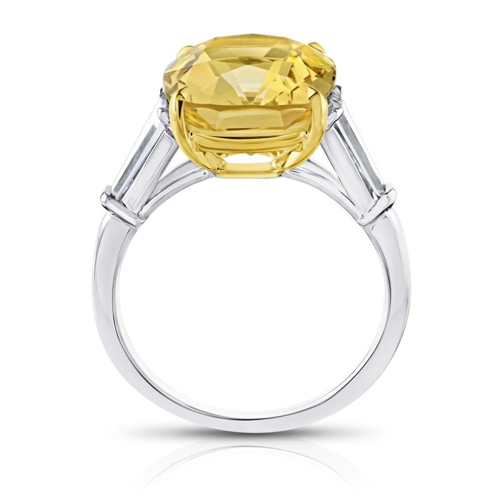 7.54 Carat Cushion Yellow  Sapphire and Diamond Platinum Ring - David Gross Group