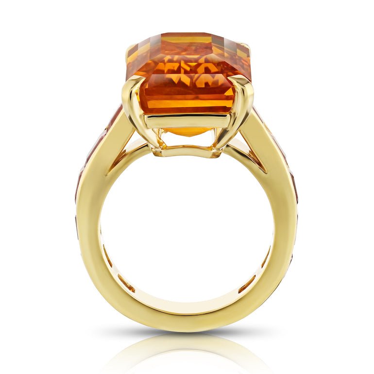 21.05 carat Emerald Orange Sapphire and Platinum Ring - David Gross Group