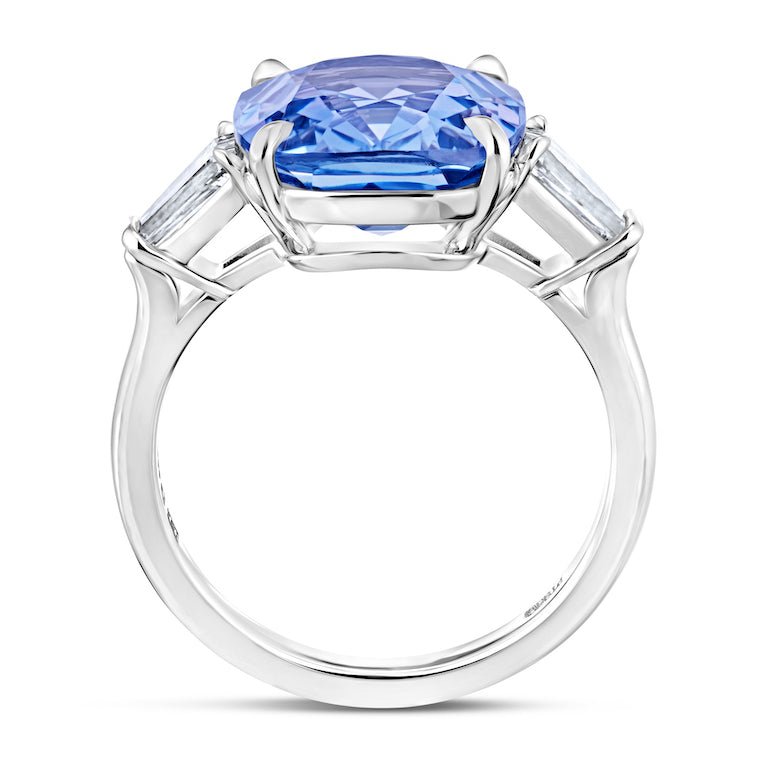6.74 carat Cushion Blue Sapphire and Diamond Platinum Ring - David Gross Group