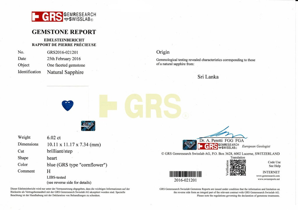 6.02 carat Heart Shaped Blue Sapphire Pendant - David Gross Group