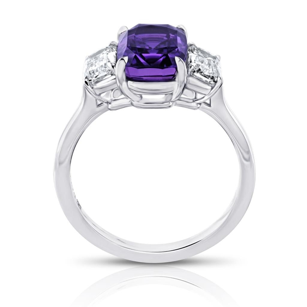 3.72 Carat Cushion Purple Sapphire and Diamond Platinum Ring - David Gross Group