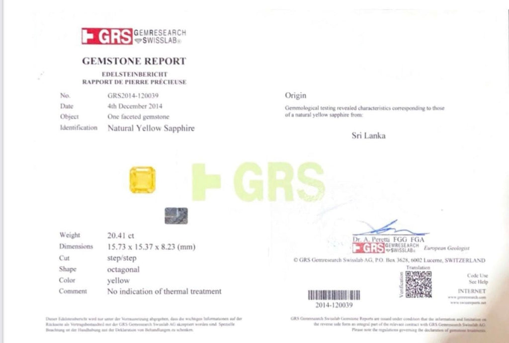 20.41 carat Asscher Yellow Sapphire and Diamond Platinum Ring - David Gross Group