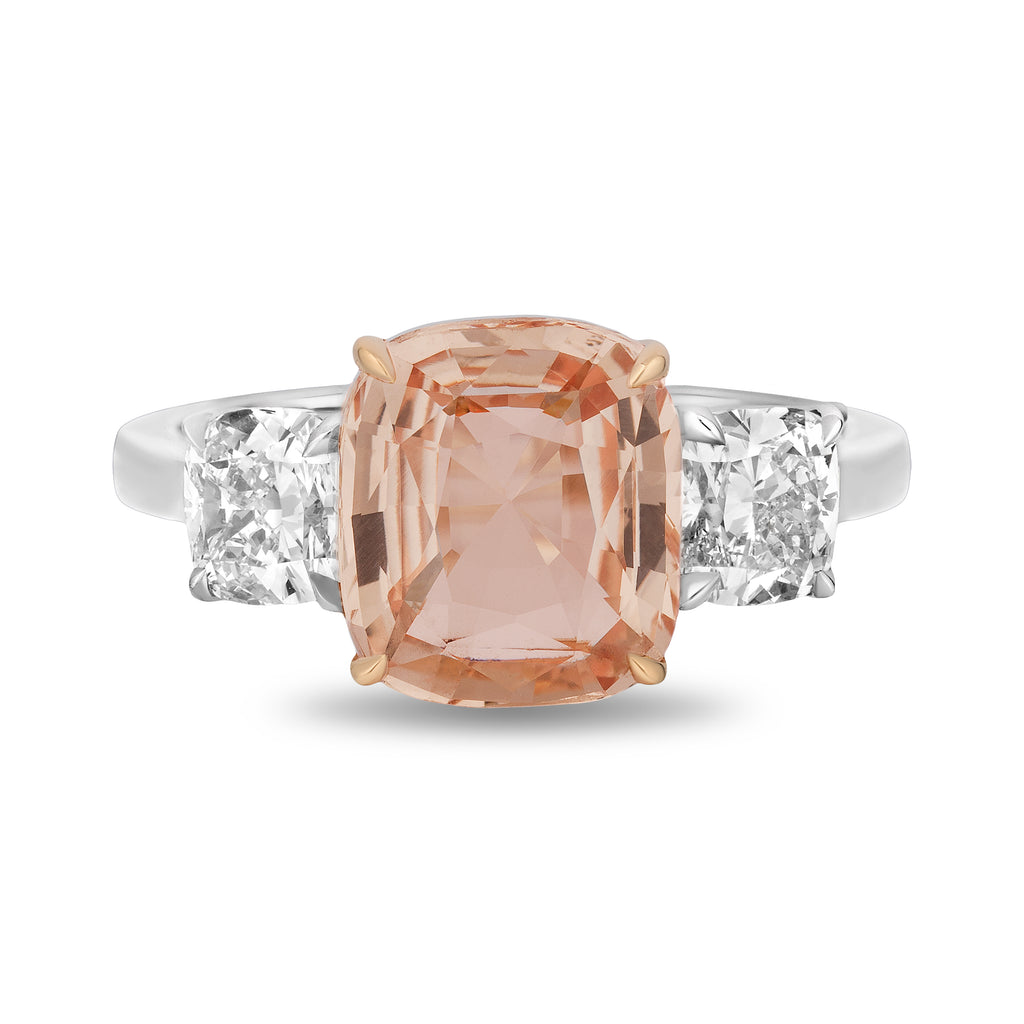 3.52 carat Cushion Padparadscha Sapphire and Diamond Platinum Ring