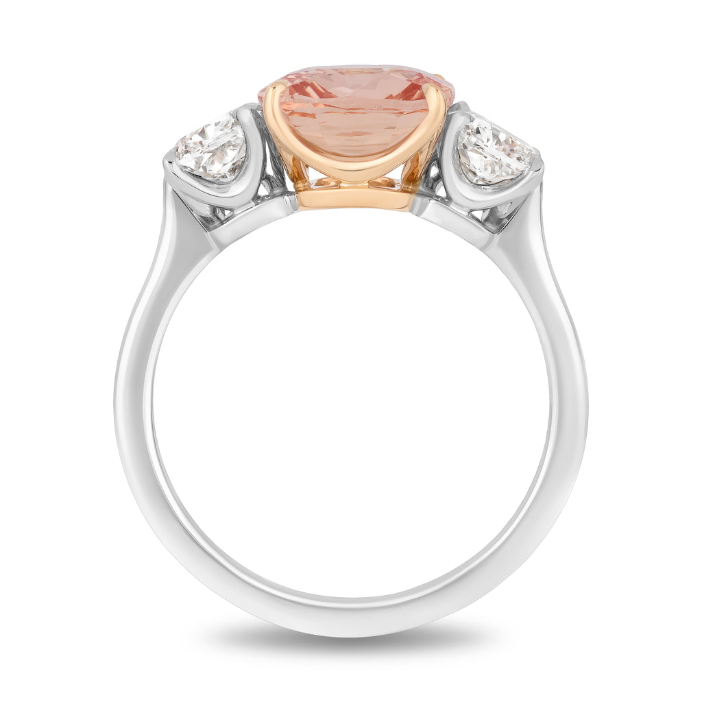 3.52 carat Cushion Padparadscha Padparadschah and Diamond Ring - David Gross Group