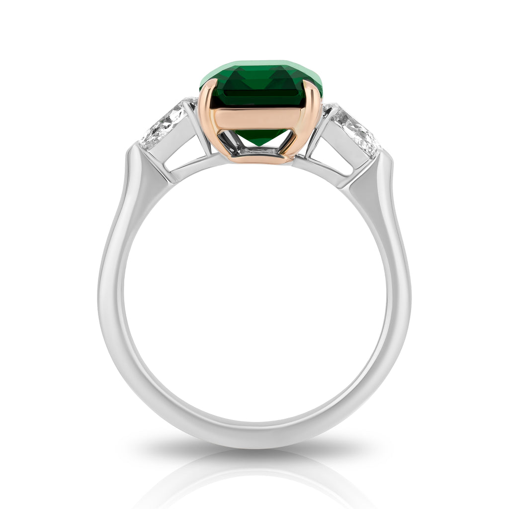 4.04 Carat Emerald Cut Green Tsavorite and Diamond Ring - David Gross Group