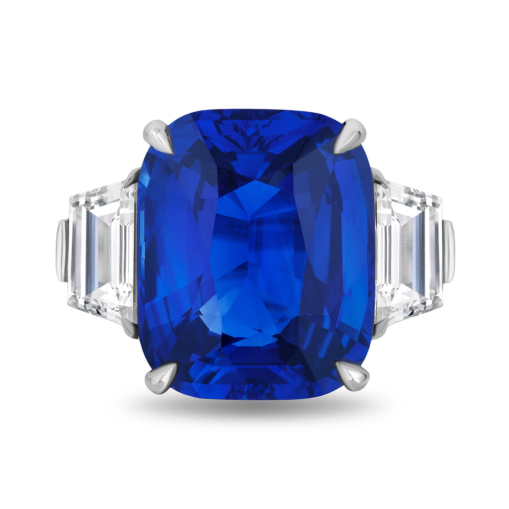 16.01 carat Cushion Blue Sapphire and Diamond Platinum Ring