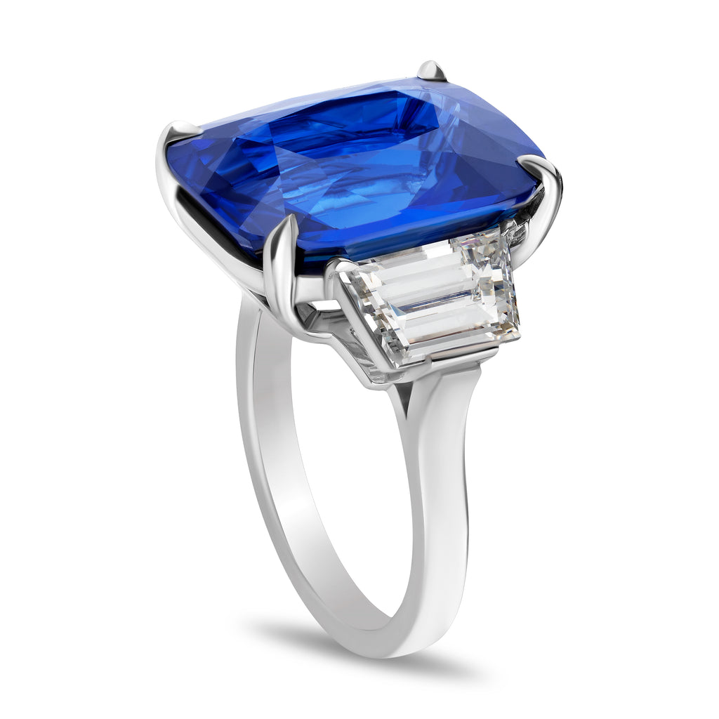 16.01 carat Cushion Blue Sapphire and Diamond Ring - David Gross Group