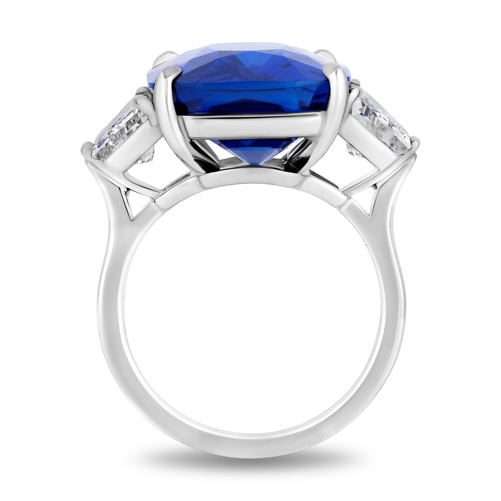 16.01 carat Cushion Blue Sapphire and Diamond Ring - David Gross Group