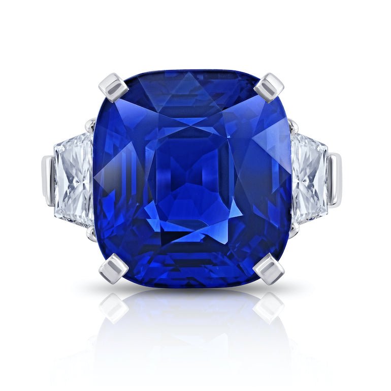 20.26 carat Cushion Blue Sapphire and Diamond Platinum Ring