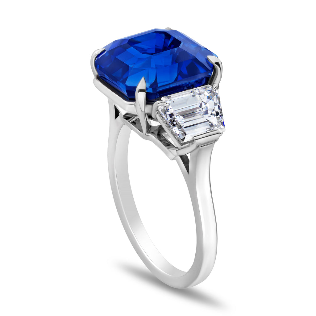 11.08 Carat Square Emerald Blue Sapphire and Diamond Ring - David Gross Group
