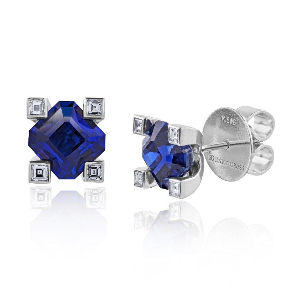 3.90 carat Asscher Blue Sapphire and Diamond Earrings