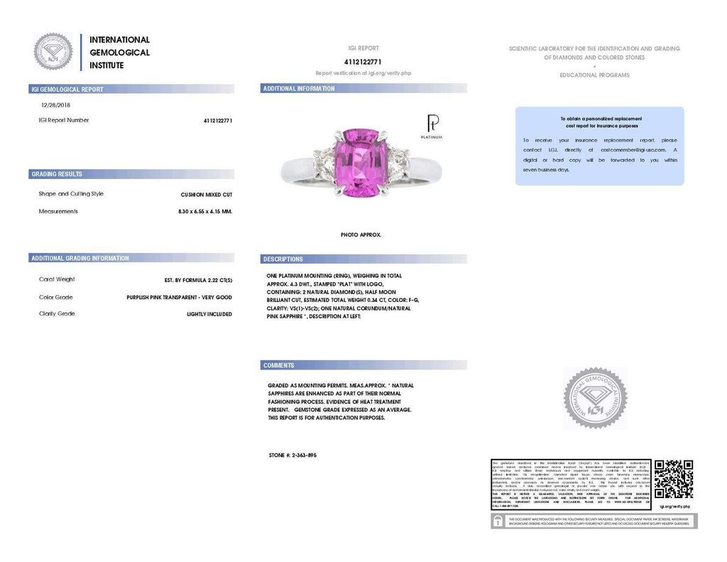2.22 Carat Cushion Pink Sapphire and Diamond Ring - David Gross Group