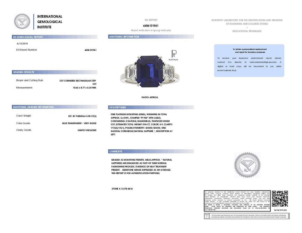 5.98 Carat Emerald Cut Sapphire and Diamond Ring - David Gross Group