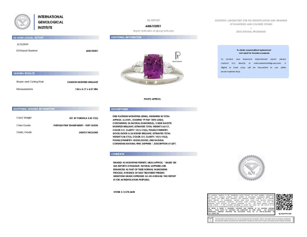 2.05 Carat Cushion Pink Sapphire and Diamond Ring - David Gross Group