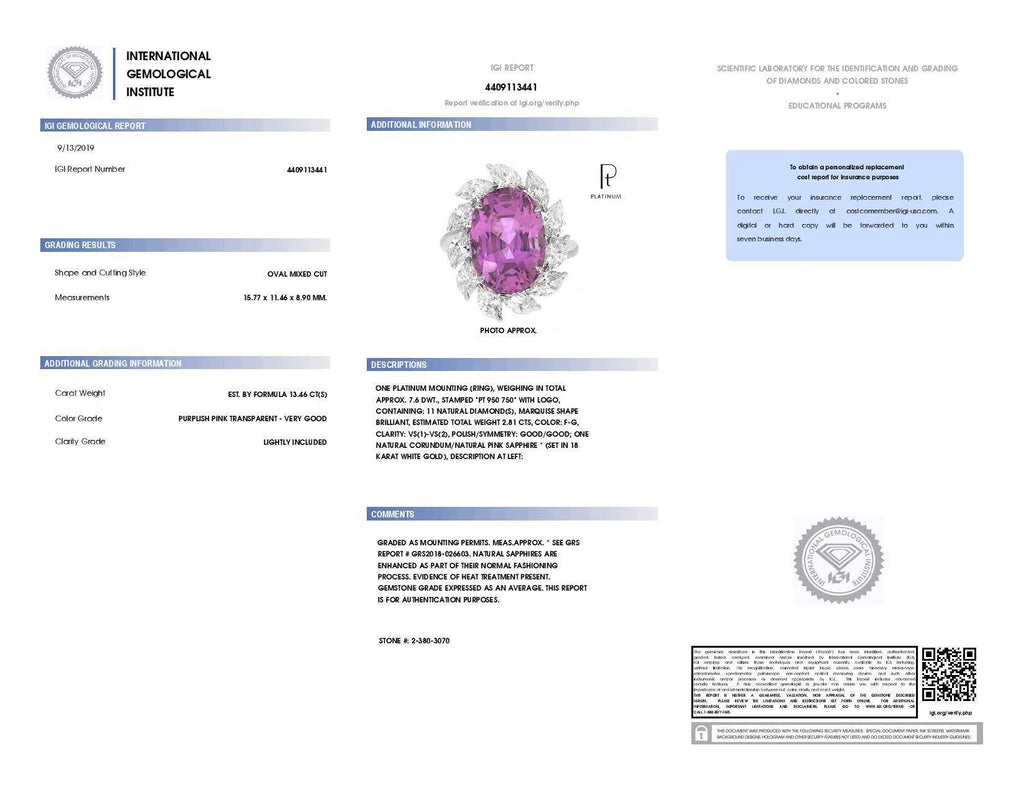 13.46 Carat Oval Pink Sapphire and Diamond Ring - David Gross Group