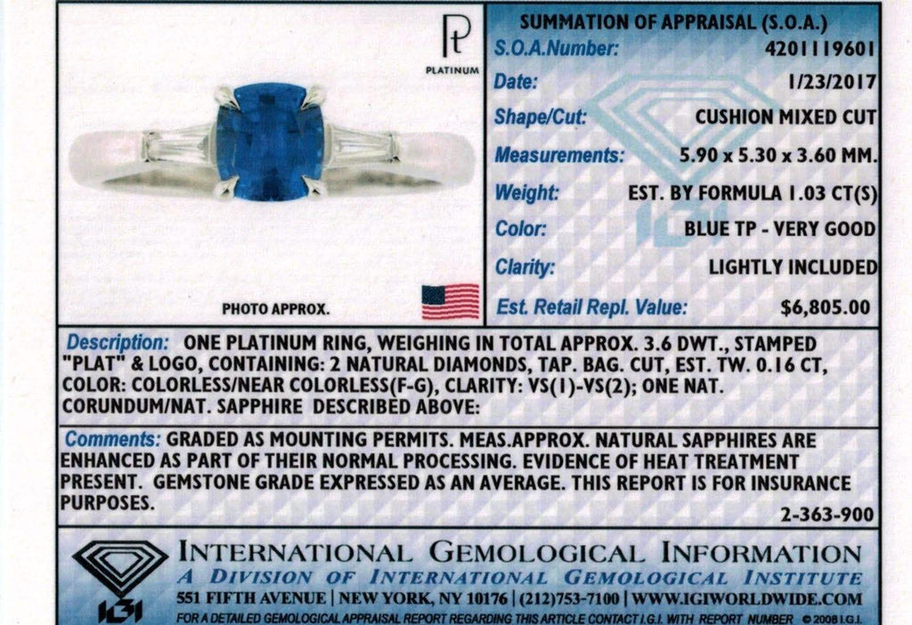 1.03 Carat Blue Sapphire Ring - David Gross Group