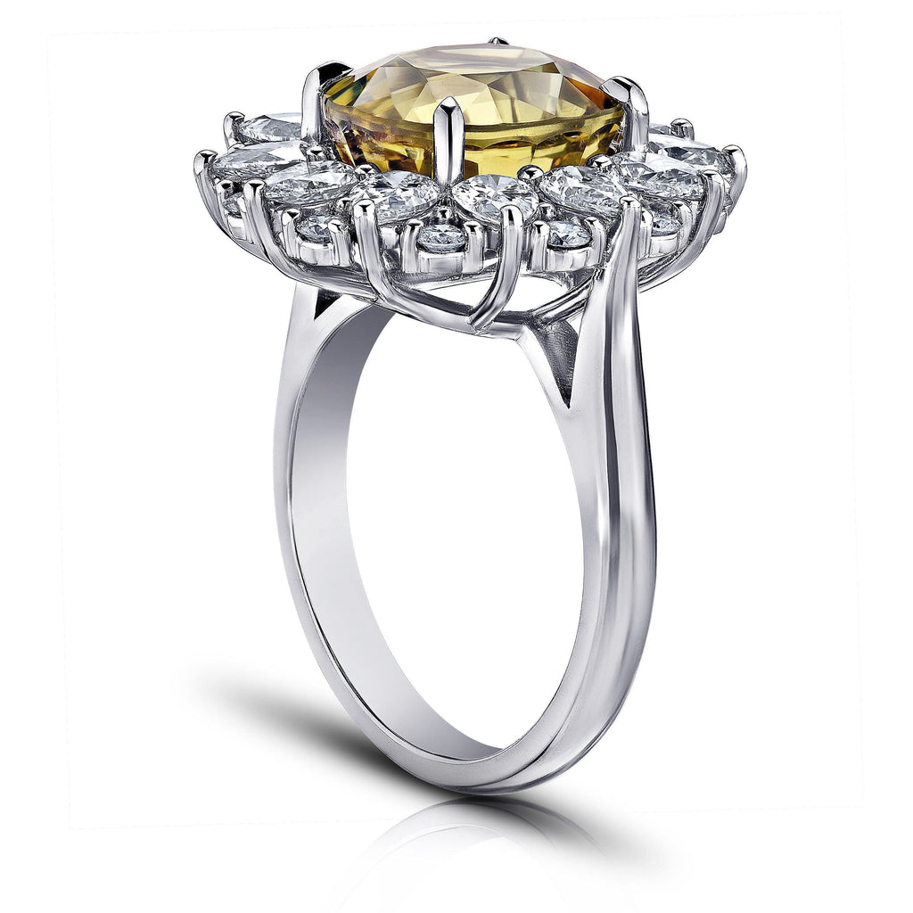 8.24 Carat Oval Greenish Yellow Sapphire and Diamond Ring - David Gross Group