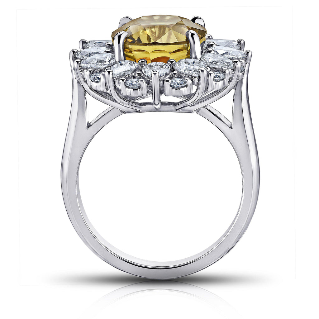 8.24 Carat Oval Greenish Yellow Sapphire and Diamond Ring - David Gross Group