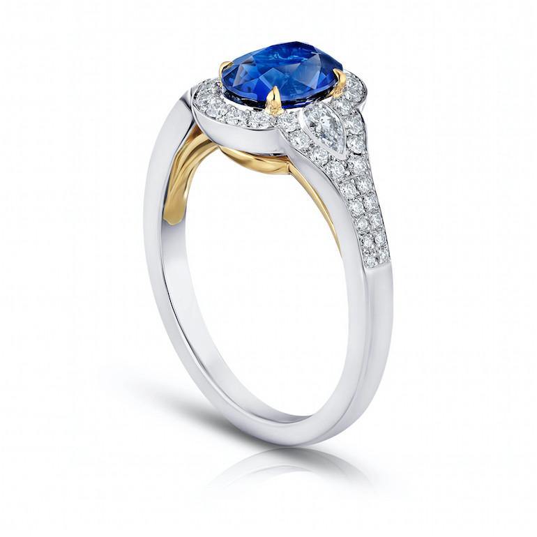1.63 Carat Oval Blue Sapphire and Diamond ring - David Gross Group
