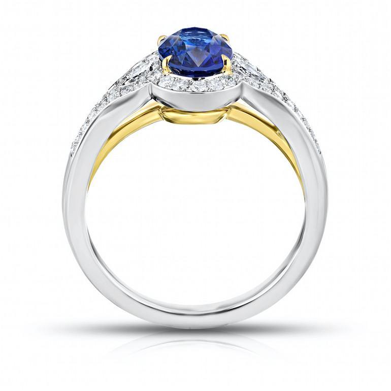 1.63 Carat Oval Blue Sapphire and Diamond ring - David Gross Group
