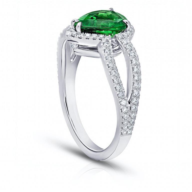 2.04 Carat Pear Shape Green Tsavorite and Diamond Ring - David Gross Group