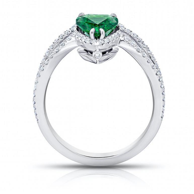 2.04 Carat Pear Shape Green Tsavorite and Diamond Ring - David Gross Group