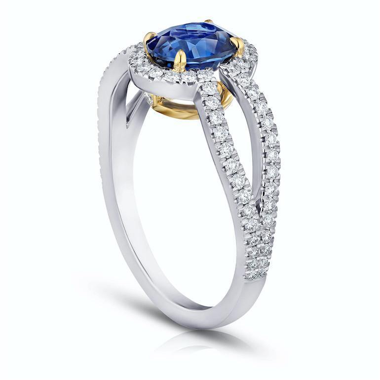 1.74 Carat Oval Blue Sapphire and Diamond Ring - David Gross Group