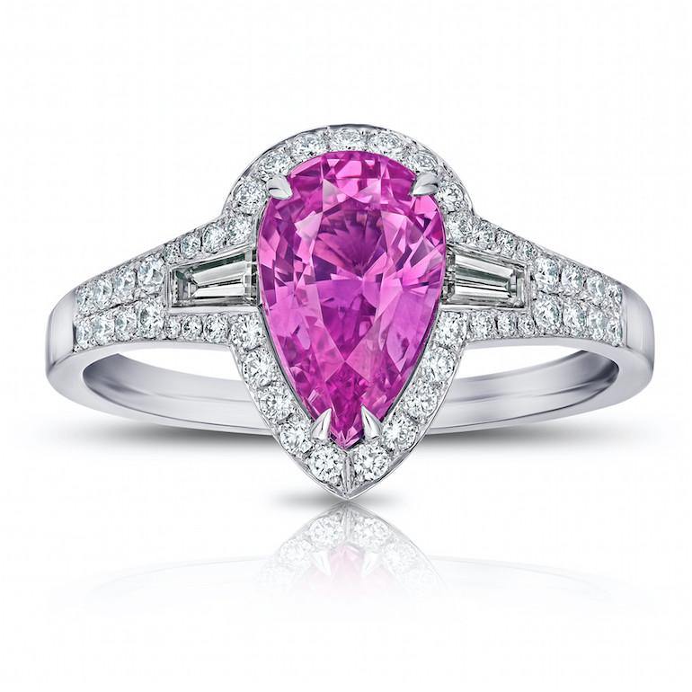 2.66 Carat Pear Shape Pink Sapphire and Diamond Ring