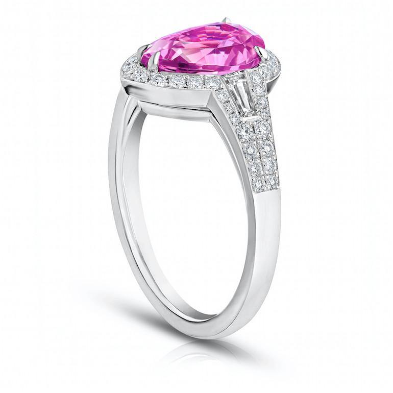 2.66 Carat Pear Shape Pink Sapphire and Diamond Ring - David Gross Group