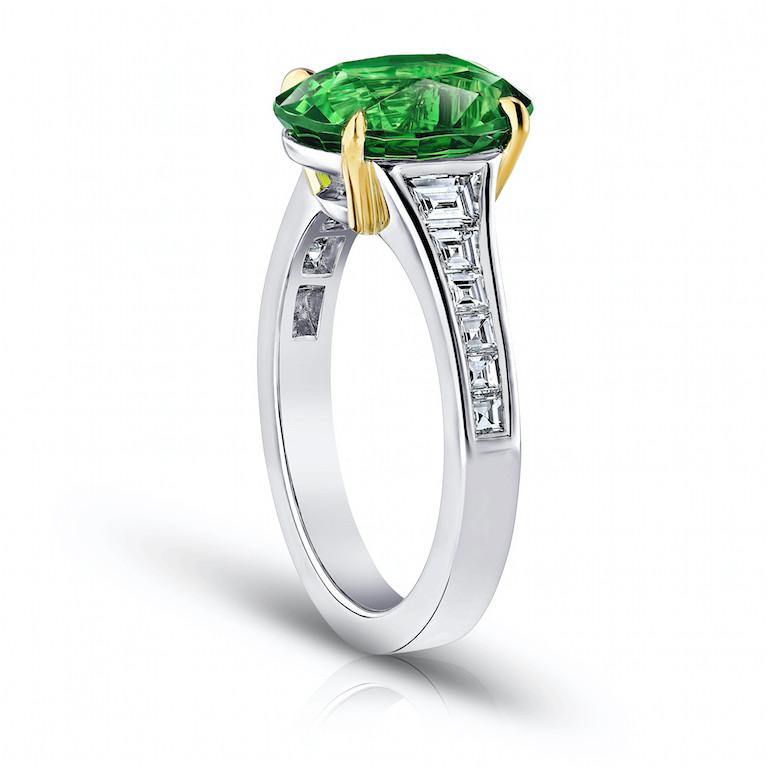 4.37 Carat Oval Green Tsavorite and Diamond Ring - David Gross Group