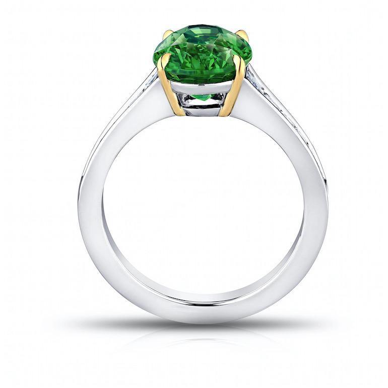 4.37 Carat Oval Green Tsavorite and Diamond Ring - David Gross Group