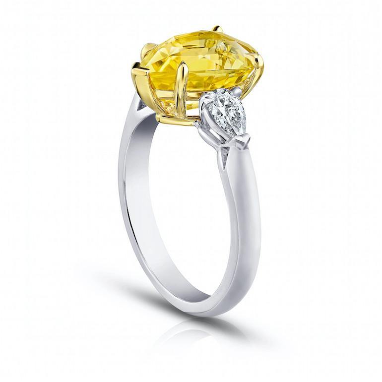 4.76 Carat Pear Shape Yellow Sapphire and Diamond Ring - David Gross Group