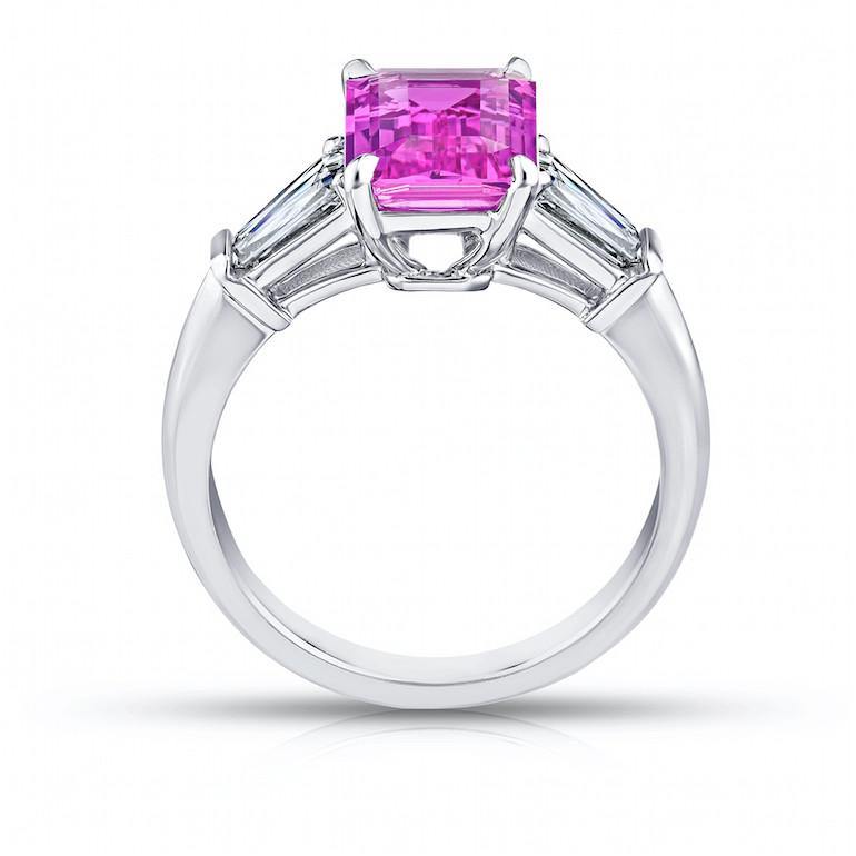 3.28 Carat Emerald Cut Pink Sapphire and Diamond Ring - David Gross Group