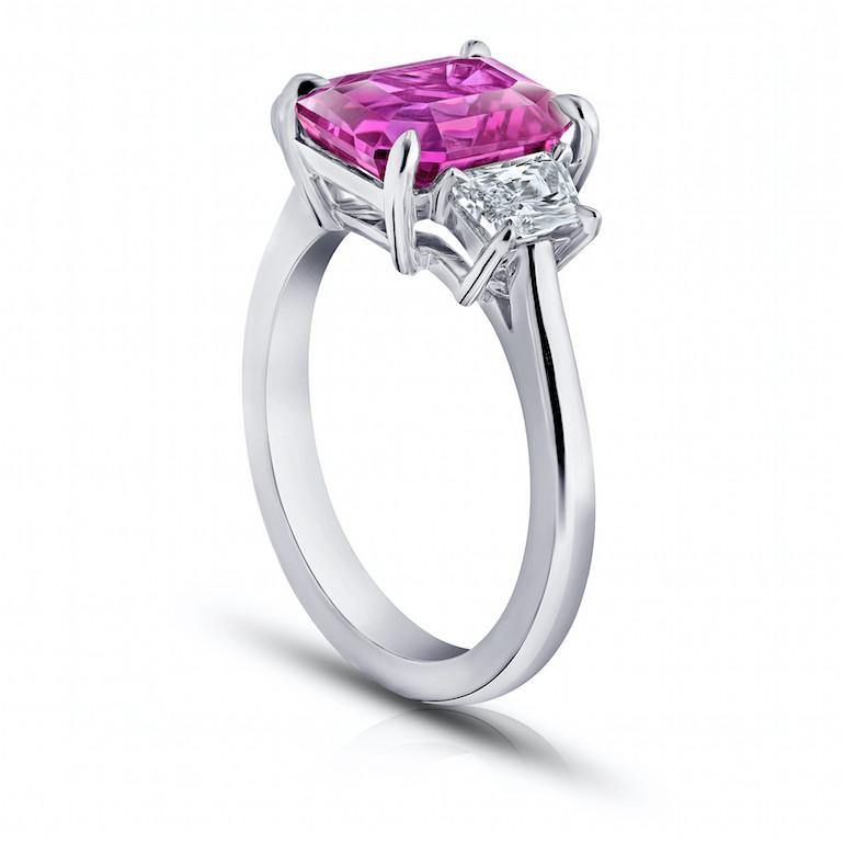 4.37 Carat Emerald Cut Pink Sapphire and Diamond Ring - David Gross Group