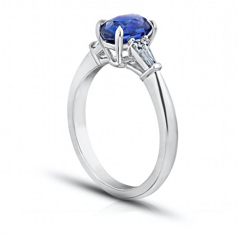1.74 Carat Cushion Blue Sapphire and Diamond Ring - David Gross Group