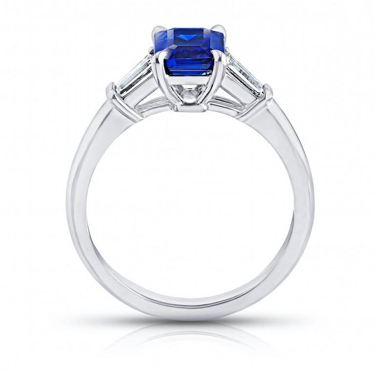 1.76 Carat Emerald Cut Blue Sapphire and Diamond Ring - David Gross Group