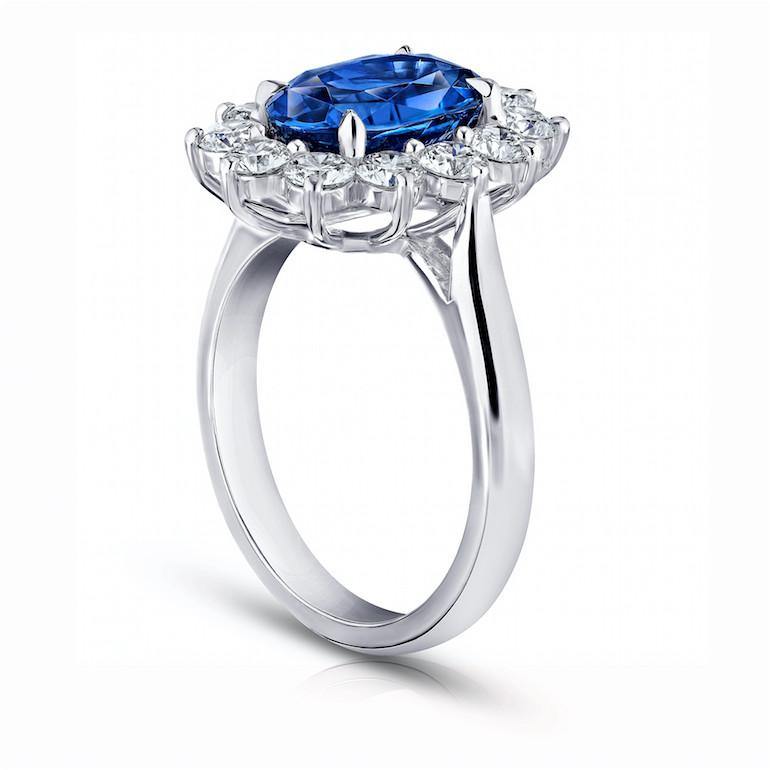 4.08 Carat Oval Blue Sapphire and Diamond Ring - David Gross Group