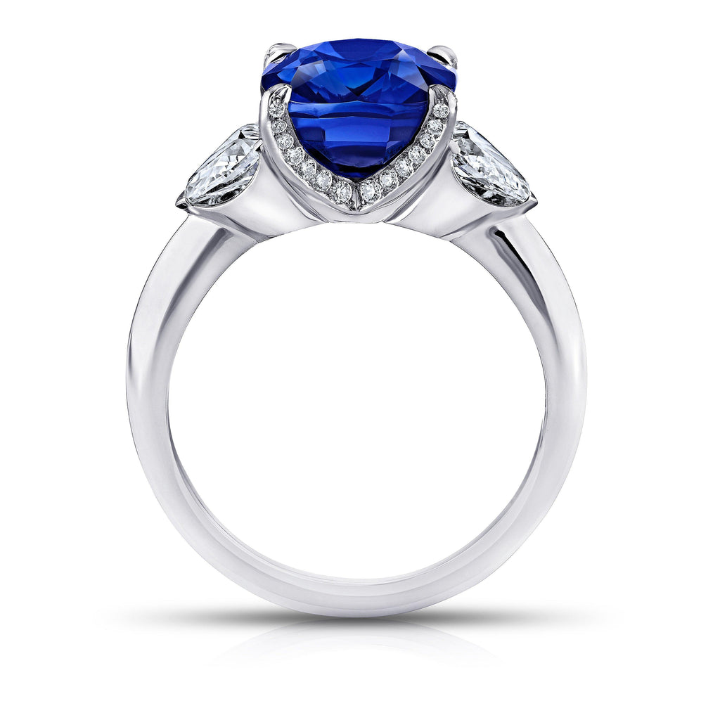 5.03 Carat Cushion Blue Sapphire and Diamond Ring - David Gross Group