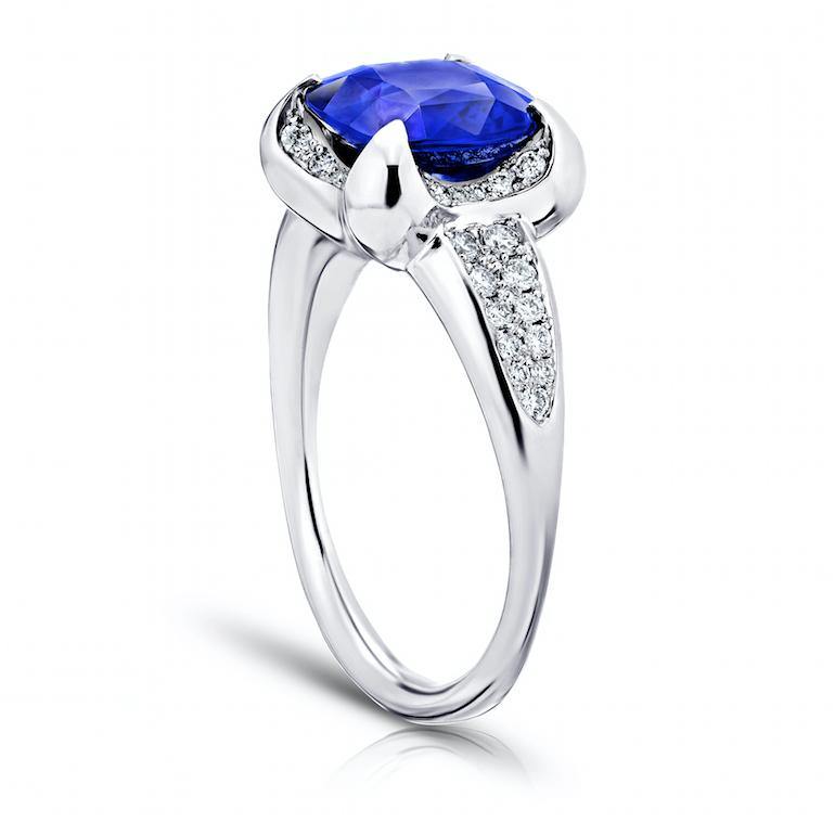 3.21 Carat Cushion Blue Sapphire And Diamond Ring - David Gross Group