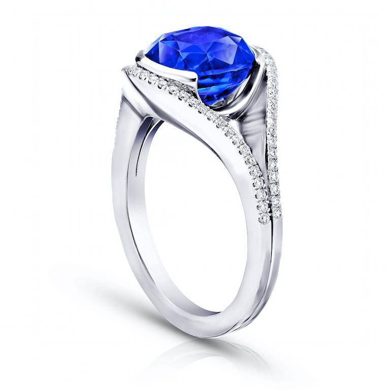 4.63 Carat Cushion Blue Sapphire And Diamond Ring - David Gross Group