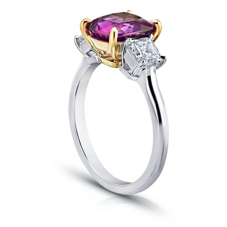 3.29 Carat Cushion Pink Sapphire And Diamond Ring - David Gross Group