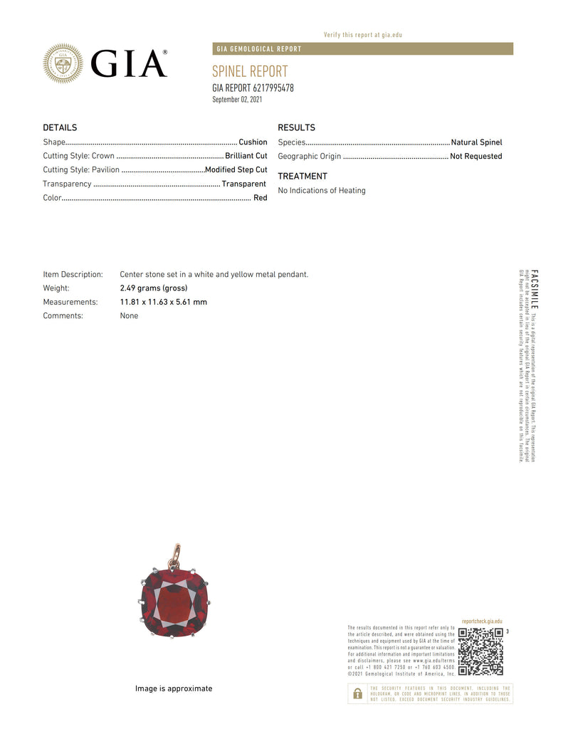 5.86 carat Cushion Red Spinel with two Half Moon Diamonds platinum ring - David Gross Group