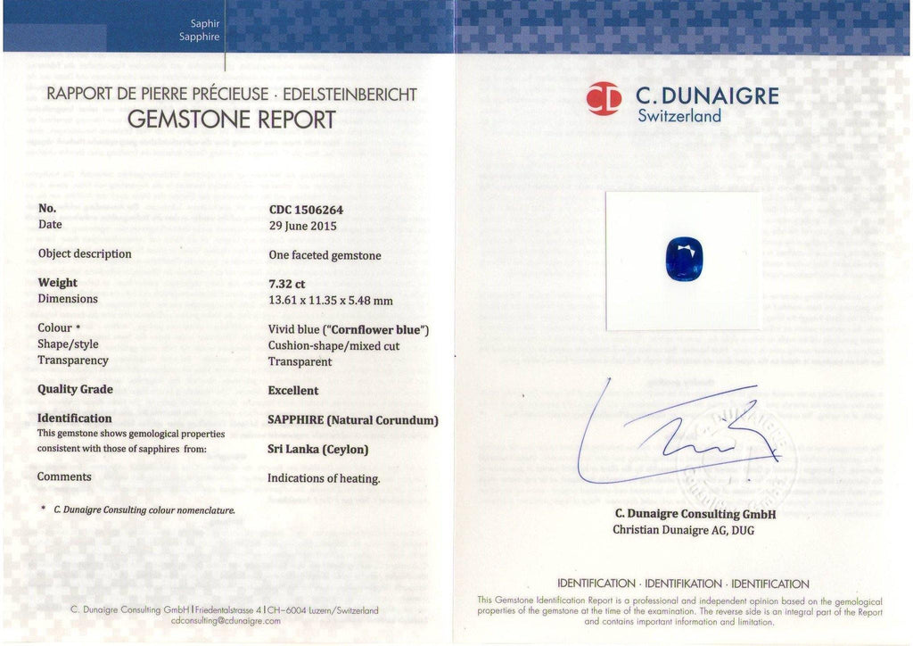 7.32 Carat Cushion Blue Sapphire Ring - David Gross Group