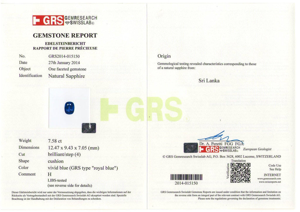 7.58 Carat Cushion Blue Sapphire Ring - David Gross Group