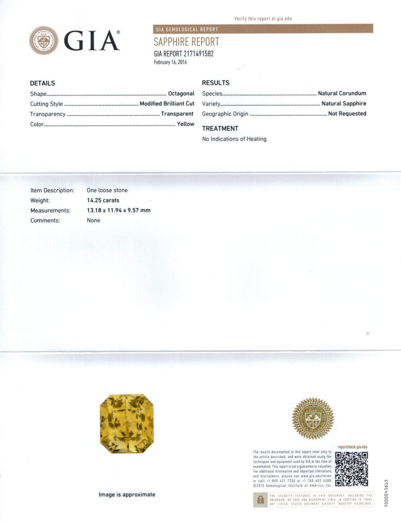 14.25 Carat Radiant Cut Yellow Sapphire Ring - David Gross Group