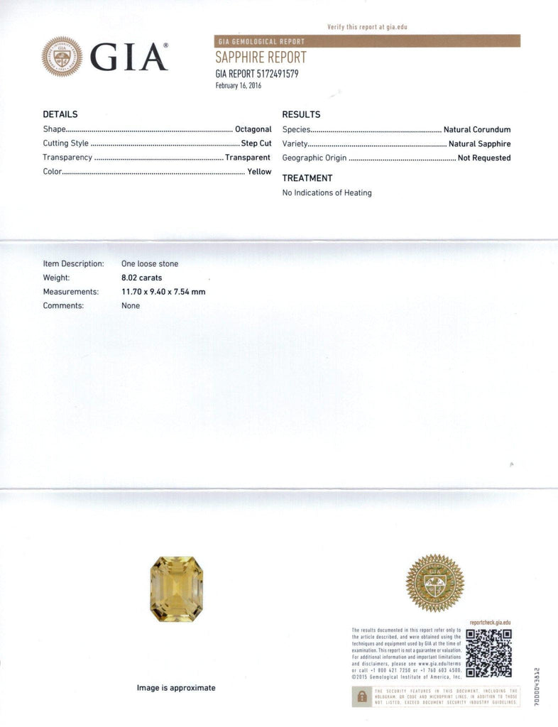 8.02 Carat Emerald Cut Yellow Sapphire Ring - David Gross Group